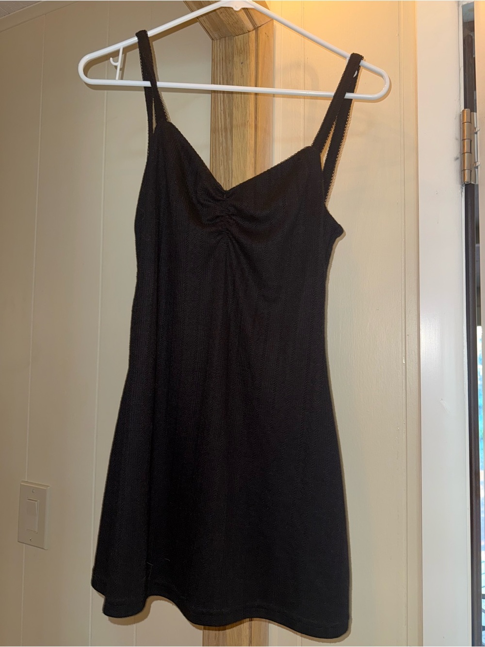 White Fox Boutique Black Mini Slip Dress with Ruched Bust